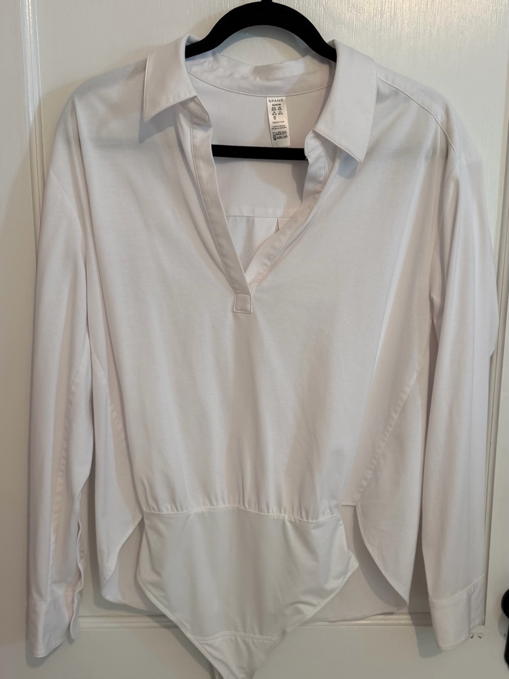 SPANX White Long-Sleeve Polo-Style Bodysuit